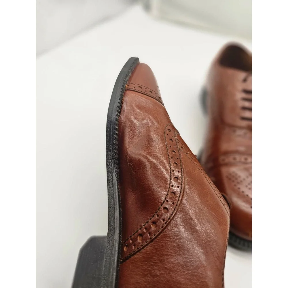 Adolfo Oxford Shoes Men's 9 W Brown Leather Hand Made Italy Brogue Medallion Toe